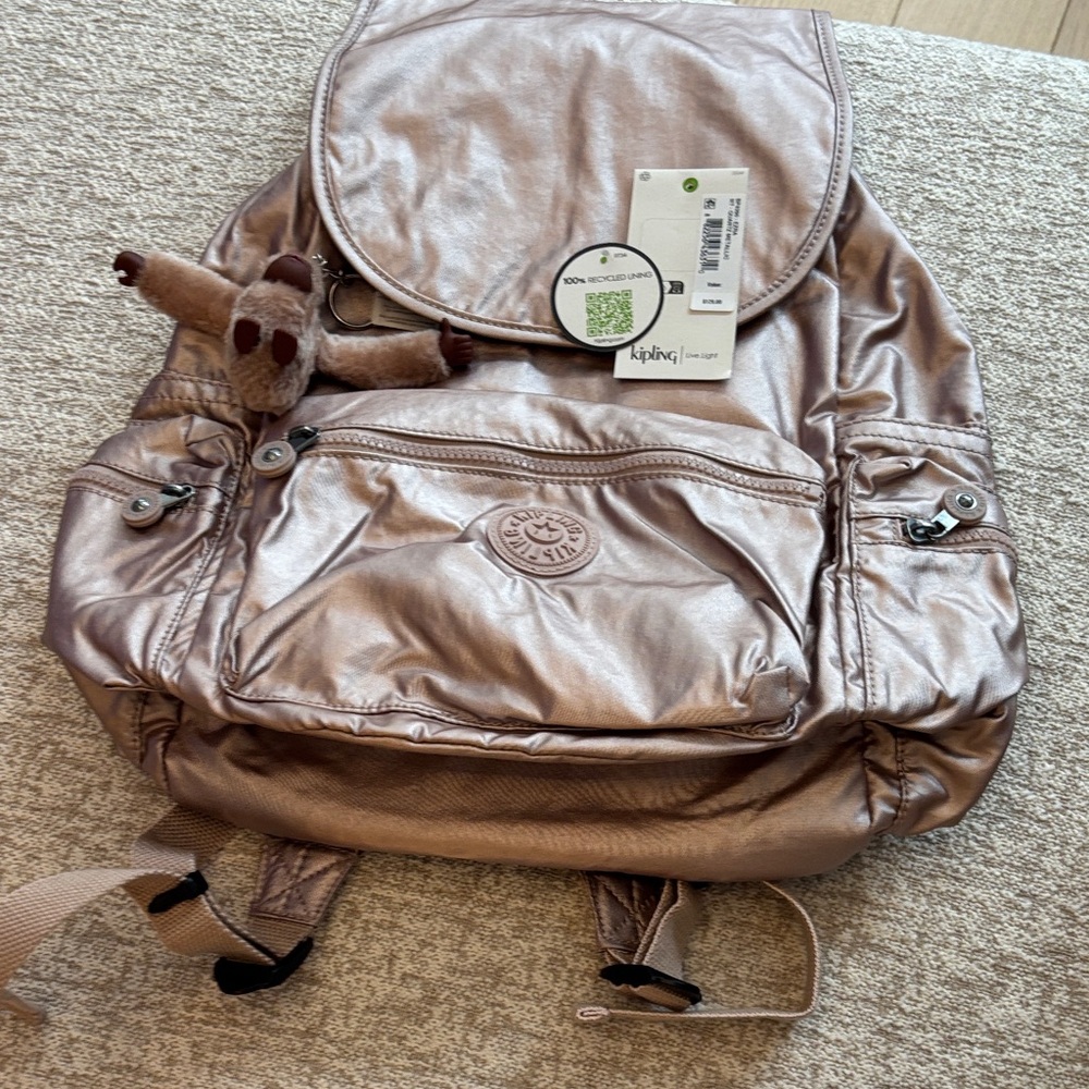 Kipling Ezra Quartz Metallic Gold Backpack NWT